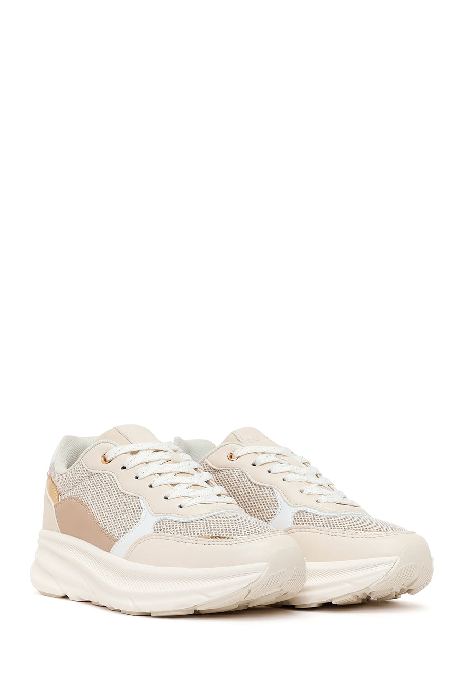 Women's Beige Lace-Up Chunky Sole Sneakers