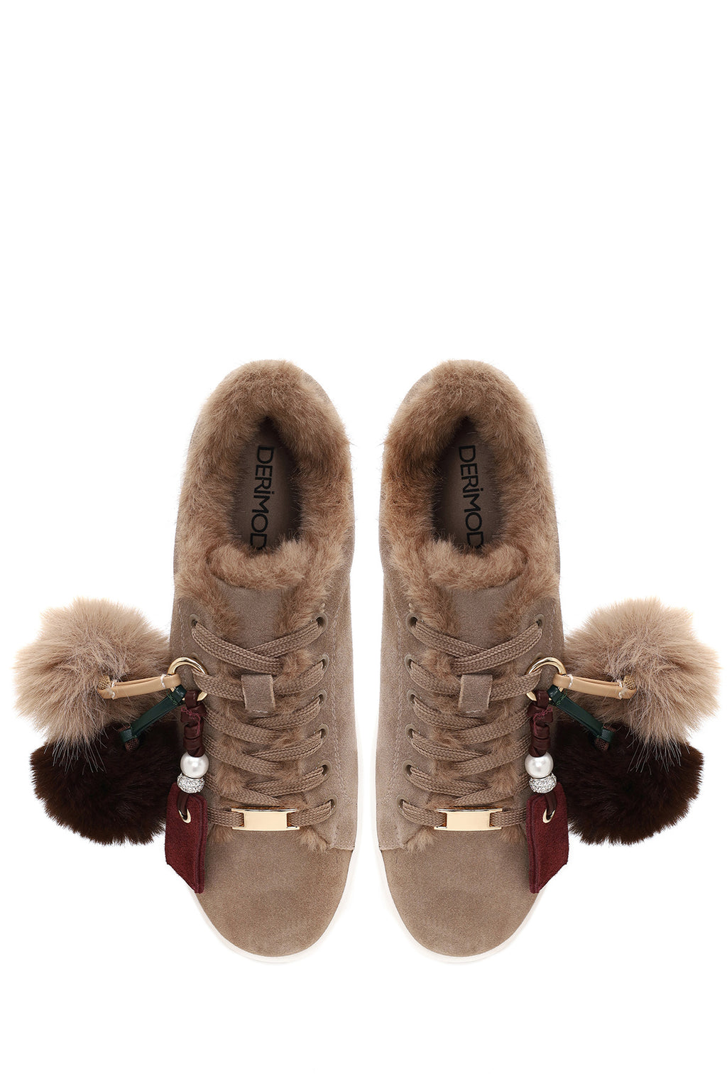 Kadın Vizon Bağcıklı Charmlı Süet Deri Teddy Sneaker