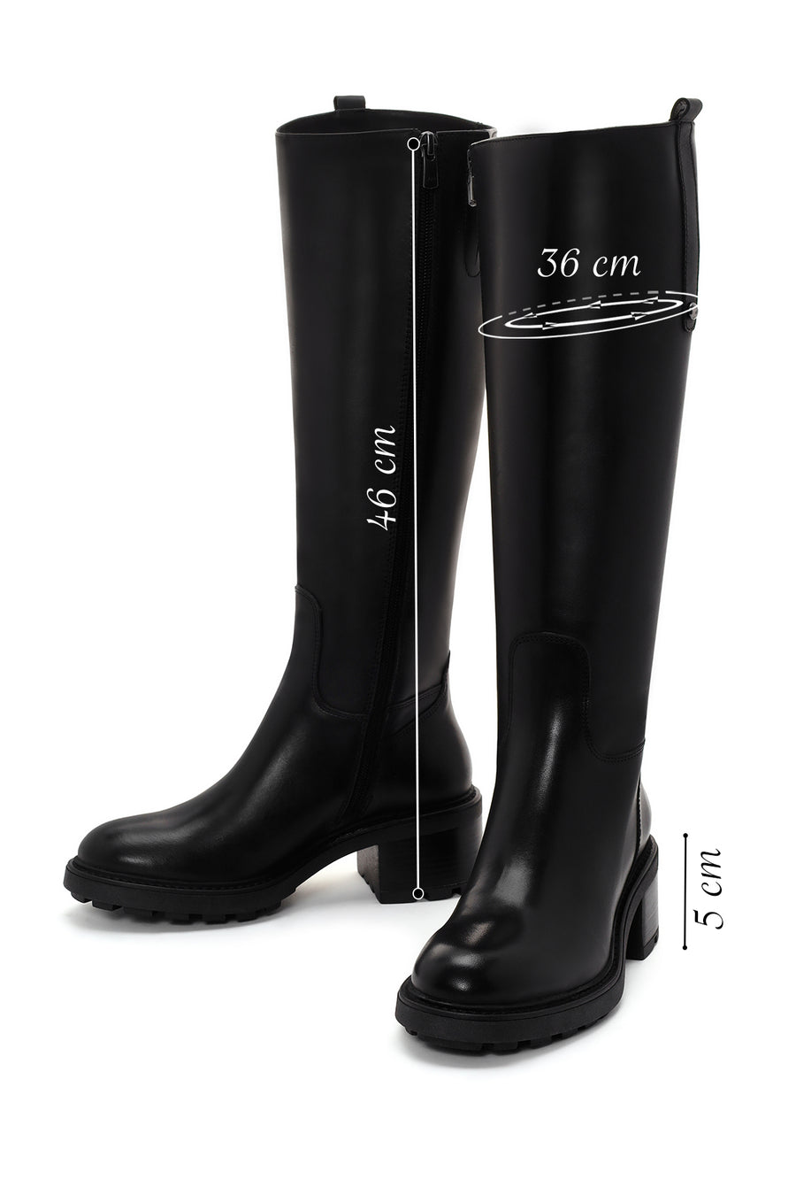 Women's Black Zippered Low Heel Leather Boots