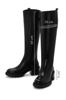 Women's Black Thick Heeled Zippered Leather Boots | Derimod