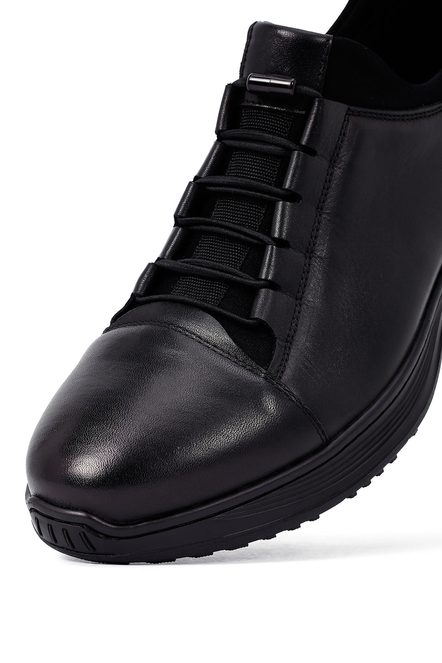 Erkek Siyah Bağcıklı Deri Casual Sneaker