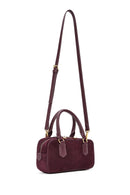 Women's Burgundy Long Strap Suede Leather Mini Handbag | Derimod