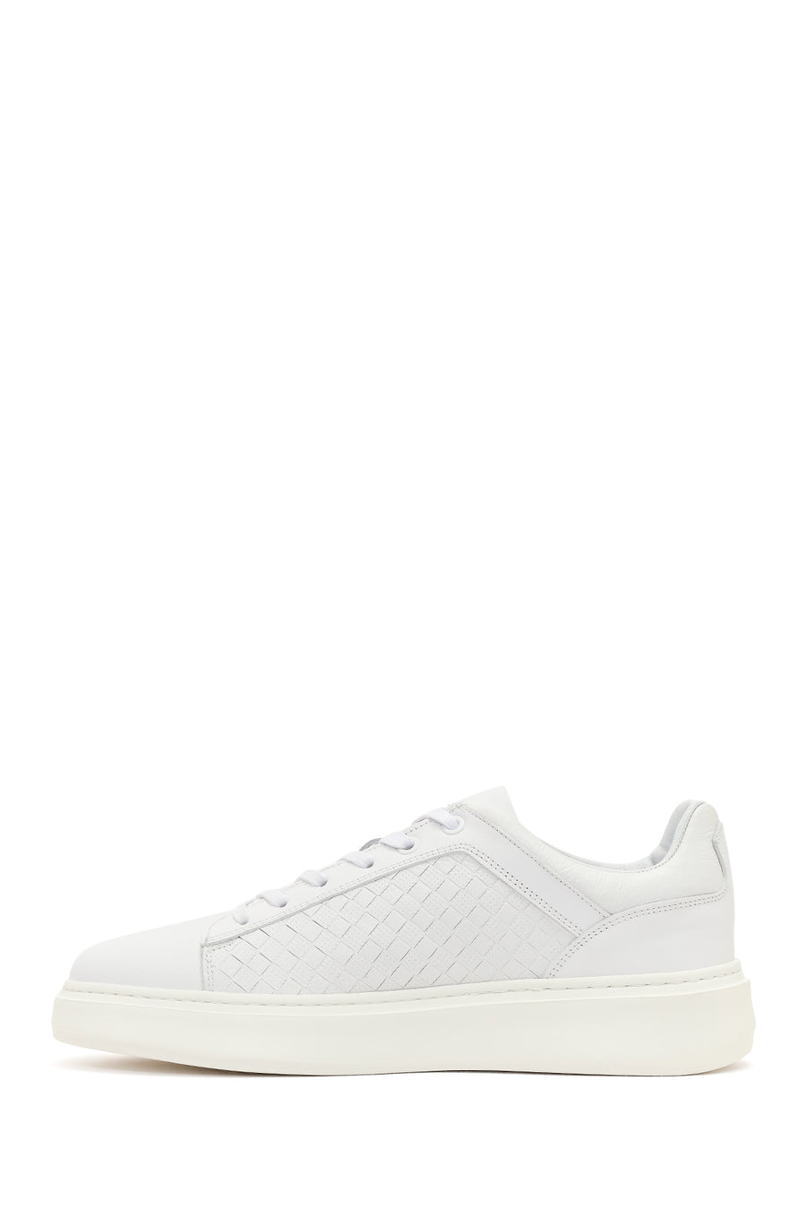 Erkek Beyaz Bağcıklı Deri Sneaker