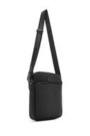 Men's Black Printed Leather Messenger Bag | Derimod