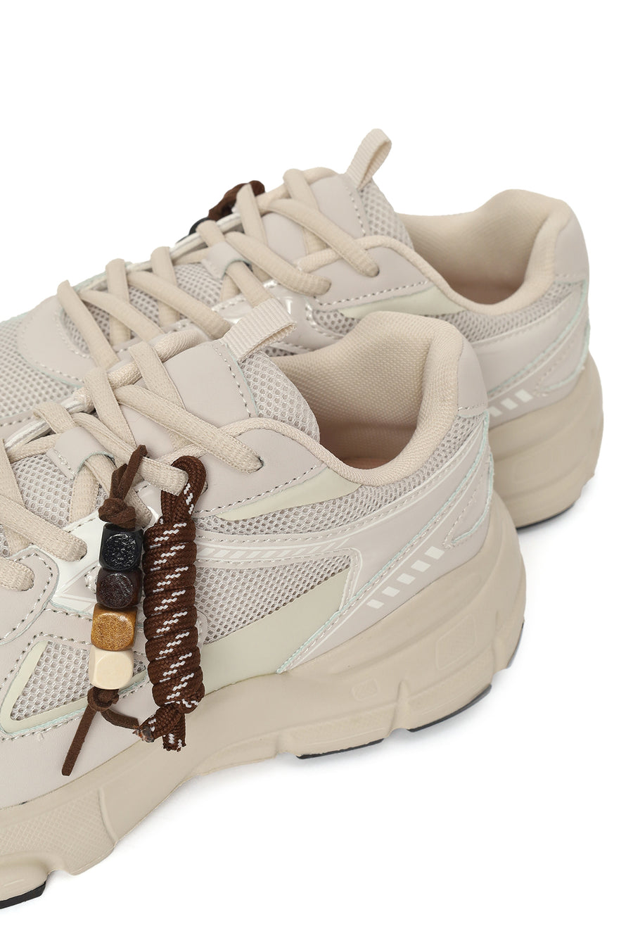 Woman Beige Lace-Up Chunky Sole Charm Sneakers