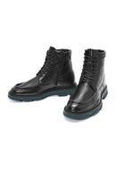 Men's Black Lace-Up Zipper Detailed Leather Casual Boots | Derimod