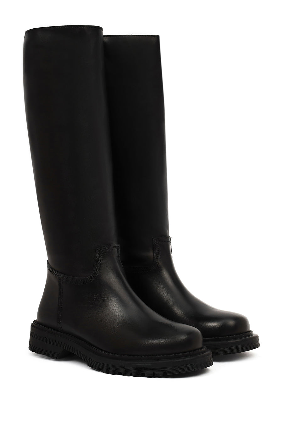 Women's Black Thick Soled Leather Boots