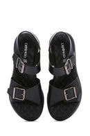 Women's Black Thick Sole Comfort Sandals with Ankle Strap | Derimod