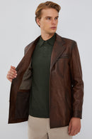 Bernard Men's Brown Blazer Leather Jacket | Derimod