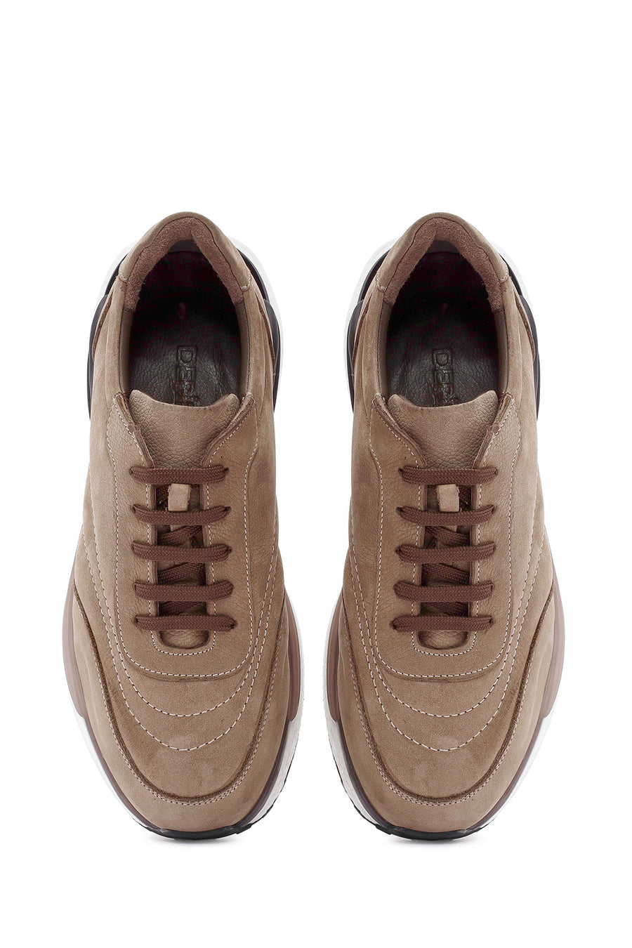 Erkek Bej Bağcıklı Nubuk Deri Sneaker