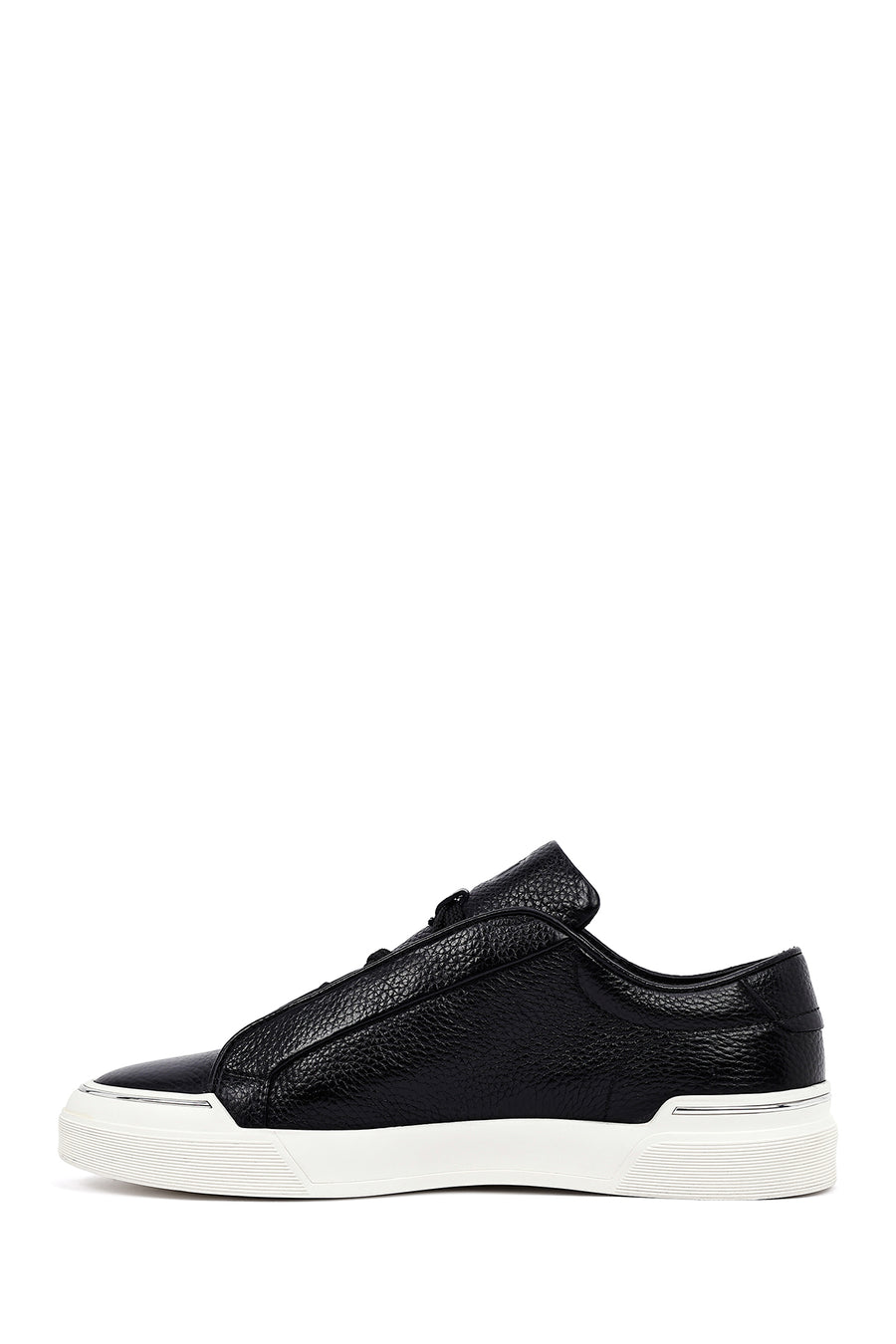 Erkek Siyah Bağcıklı Deri Sneaker
