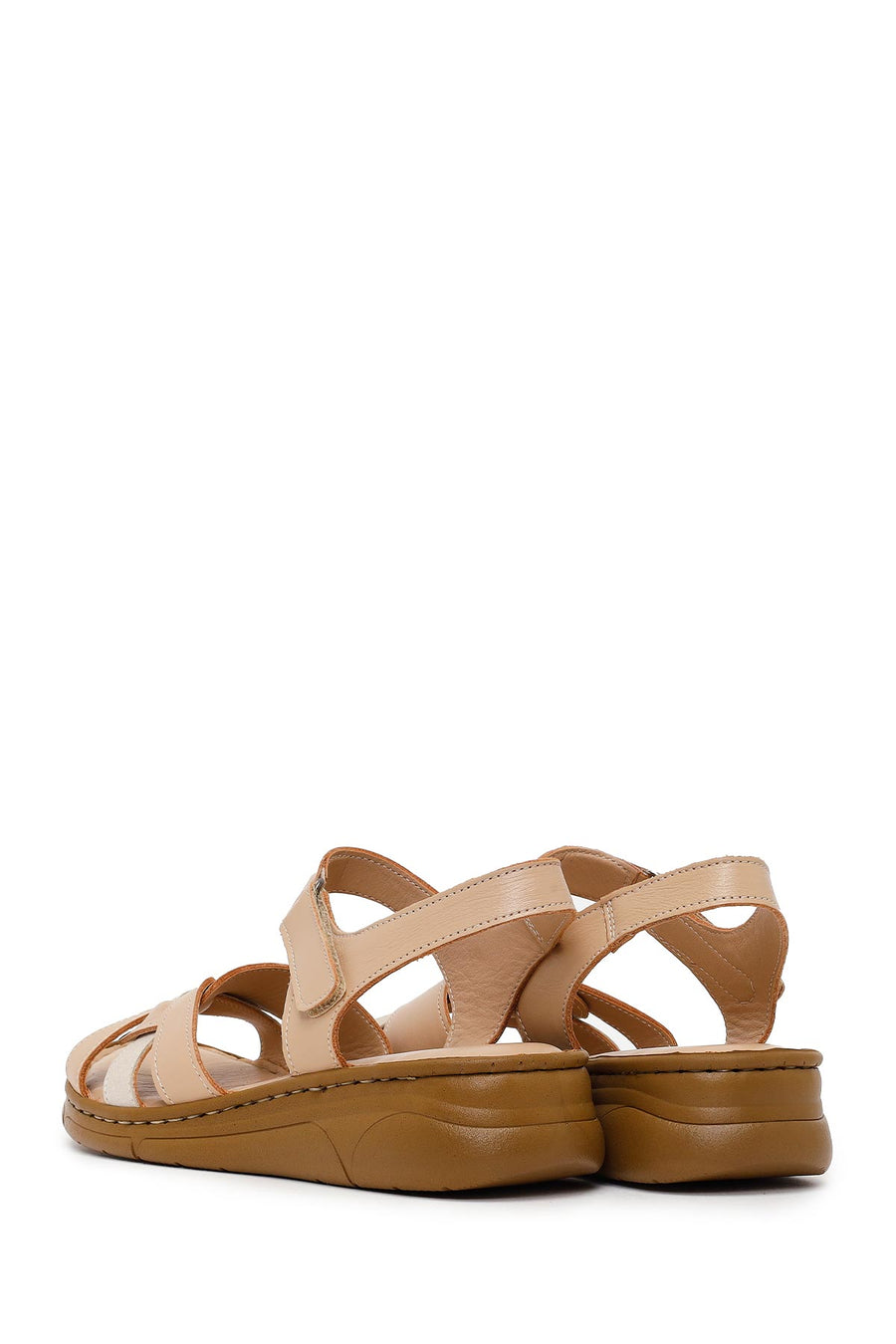 Woman Beige Strappy Leather Comfort Sandal
