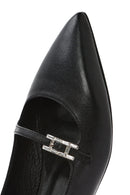 Women's Black Buckle Detailed Leather Ballerinas | Derimod