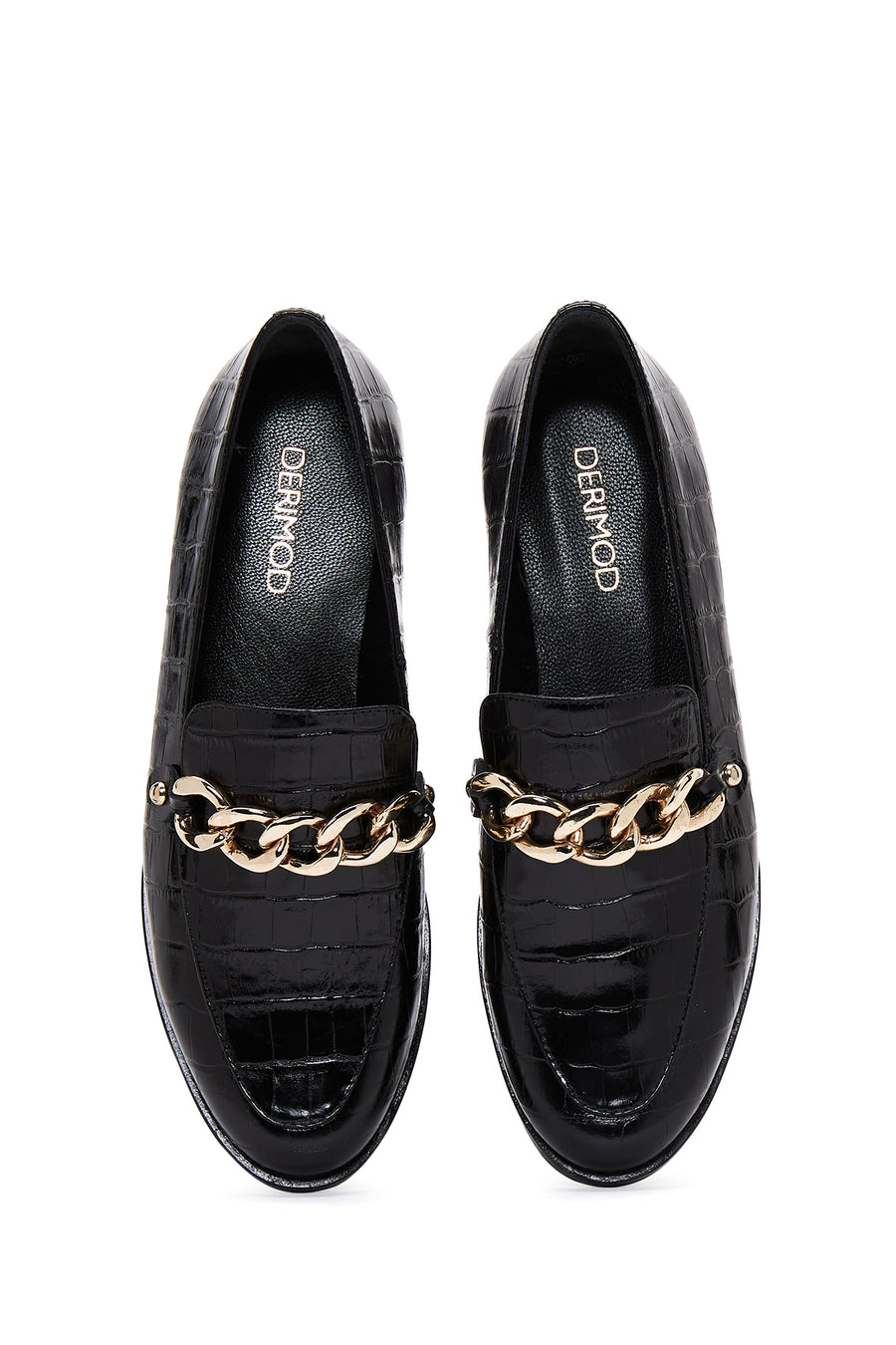 Women's Black Leather Crocodile Classic Loafer