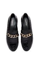 Women's Black Leather Buckle Crocodile Classic Loafer | Derimod