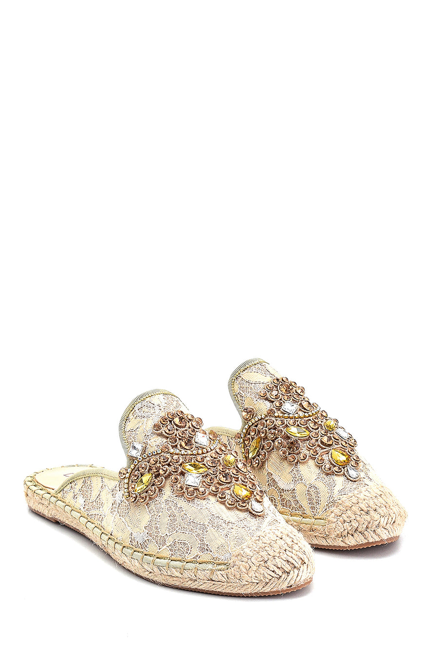 Women's Stone Detailed Straw Slippers