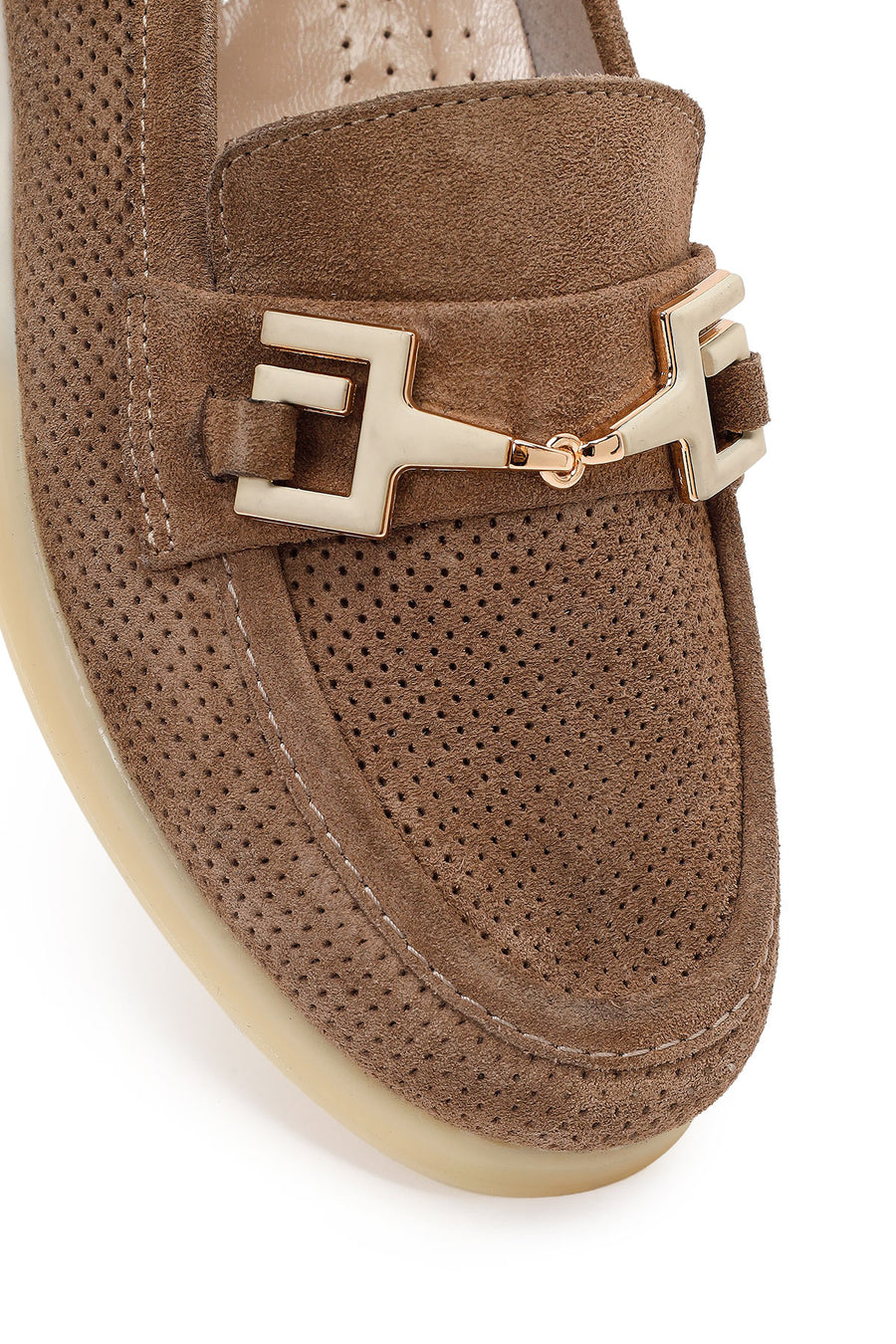 Kadın Vizon Bağcıklı Tokalı Süet Deri Comfort Loafer