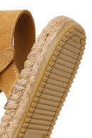 Women's Camel Suede Leather Espadrille Sandals with Ankle Buckle | Derimod