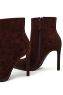 Woman Brown Zip Closure High Thin Heeled Suede Boots | Derimod