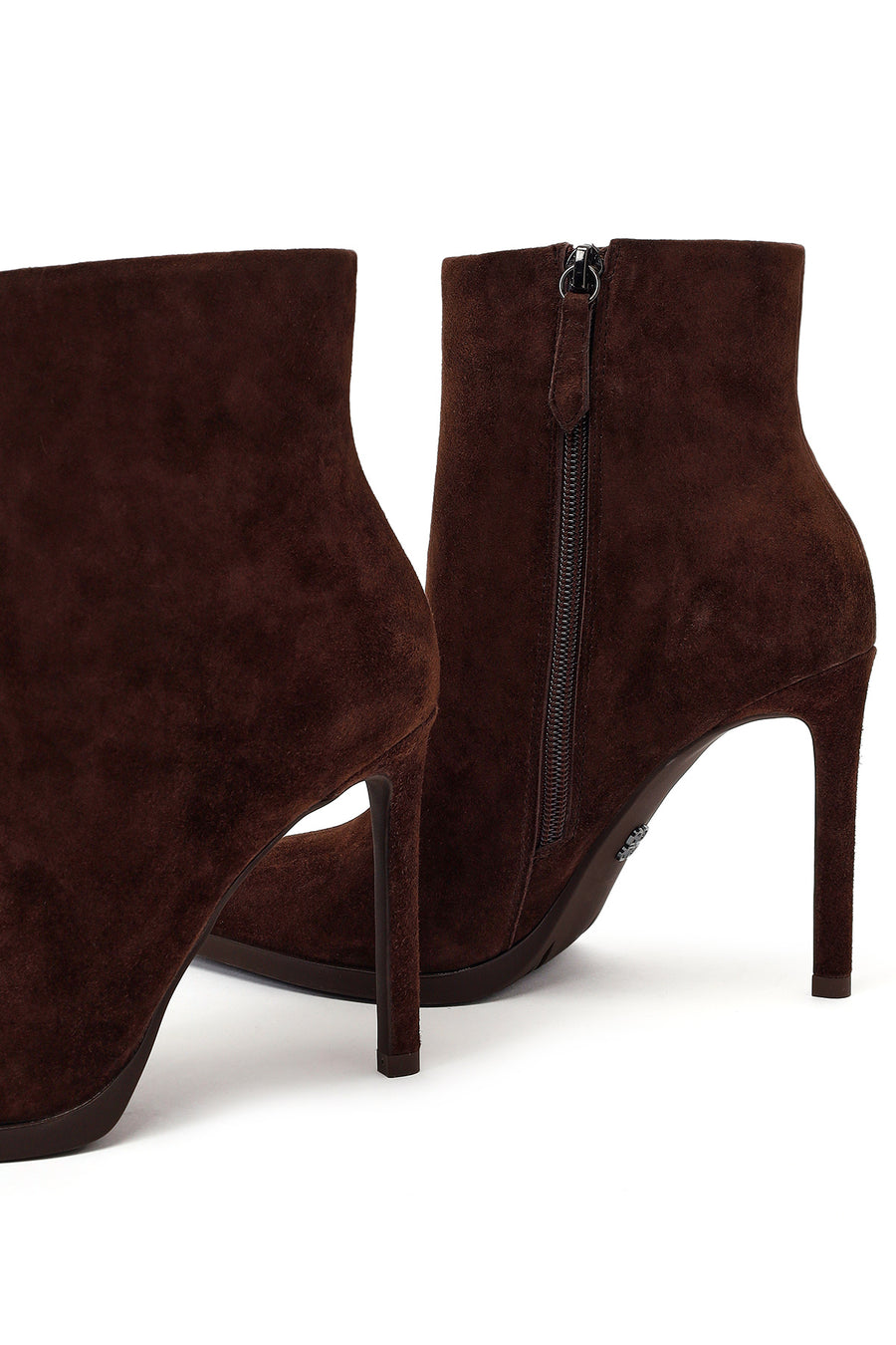 Woman Brown Zip Closure High Thin Heeled Suede Boots