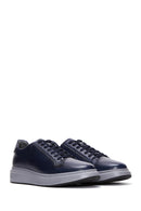 Men's Navy Blue Leather Thick Soled Sneaker | Derimod