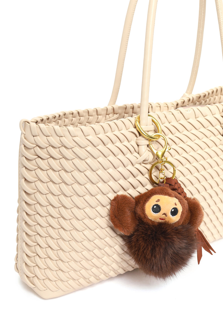 Women's Cream Knitted Charm Shoulder Bag