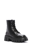 Women's Black Zippered Leather Boots | Derimod