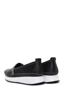 Women's Black Thick Soled Leather Comfort Loafer | Derimod