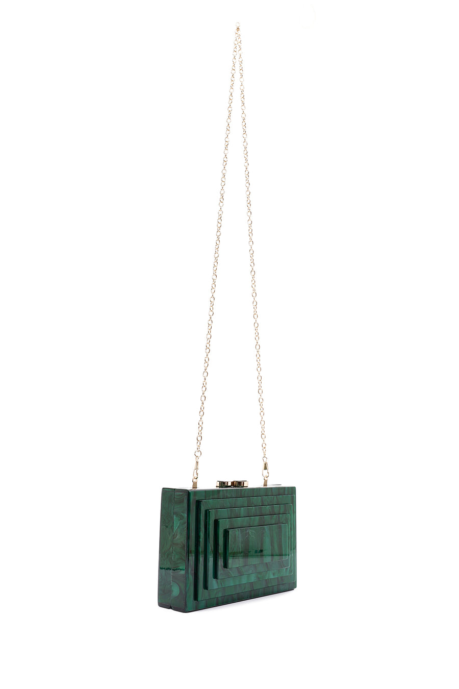 Women's Green Long Chain Strap Mini Box Clutch Bag
