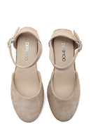Women's Gray Suede Leather Wedge Heel Espadrille | Derimod