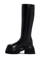 Women's Black Zippered Thick Soled Leather Boots | Derimod