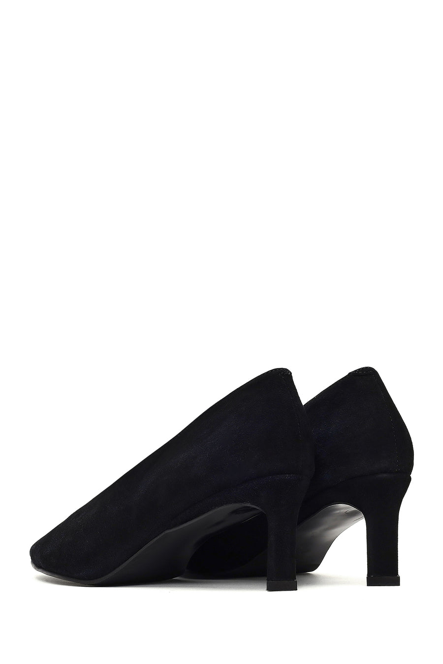 Woman Black Low Thin Heel Suede Leather Stiletto