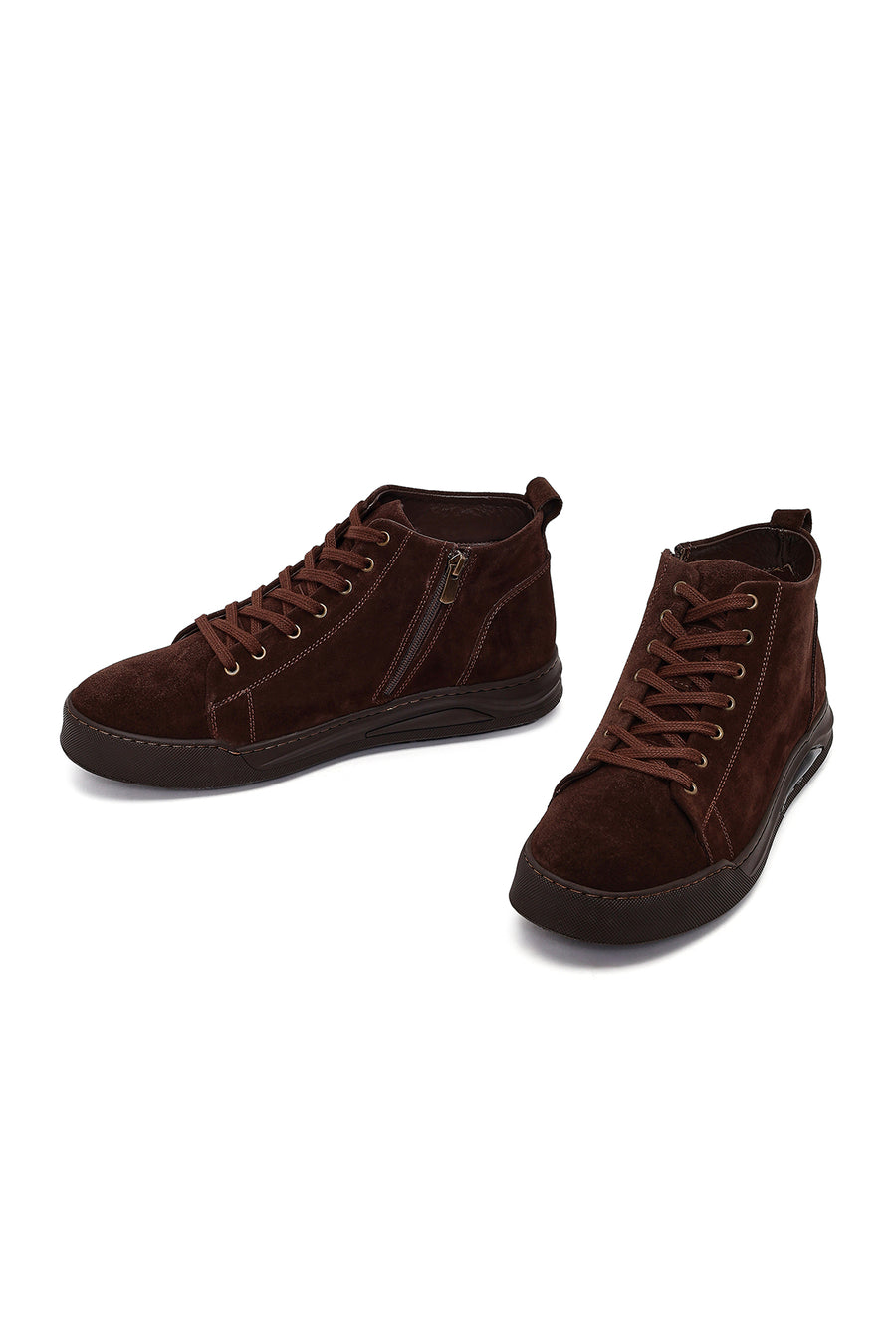 Men's Brown Suede Leather Boots with Zipper