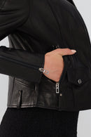 Madison Women's Black Short Leather Jacket | Derimod