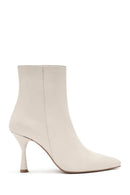 Women's Cream Zippered Thin Heel Leather Boots | Derimod
