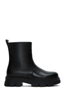 Women's Black Zippered Thick-Sole Leather Boots | Derimod