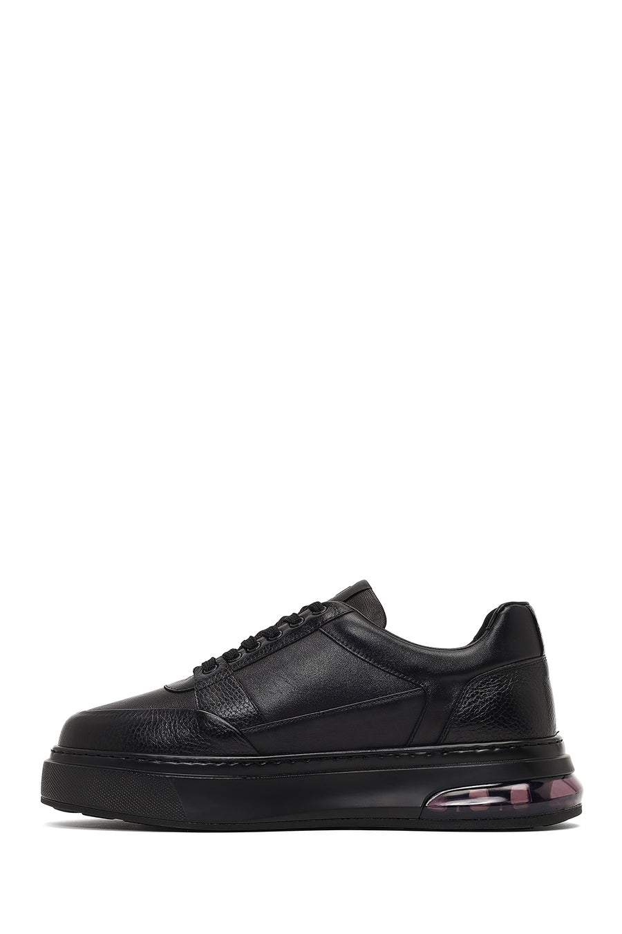 Men's Black Lace-Up Thick-Soled Leather Sneaker