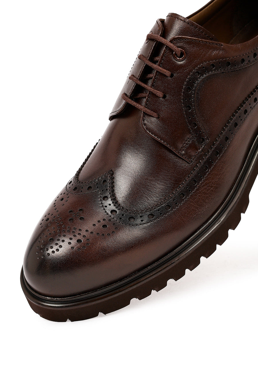 Men's Brown Lace-Up Thick-Soled Leather Casual Shoes