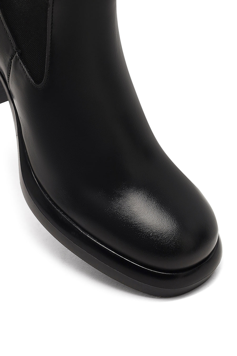 Kadın Siyah Kalın Topuklu Deri Chelsea Bot