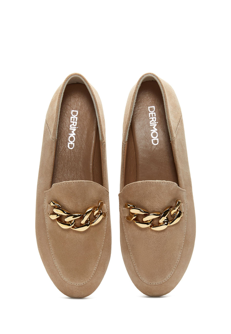 Women's Beige Suede Leather Masculine Loafer