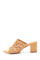 Women's Beige Knitted Heeled Slippers | Derimod