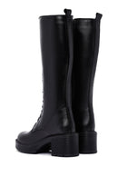 Women's Black Zipper Heeled Leather Boots | Derimod