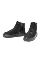 Men's Black Lace-Up Nubuck Leather High Top Sneakers | Derimod