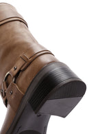 Women's Brown Leather Buckle Boots | Derimod