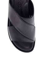 Men's Black Leather Slippers | Derimod