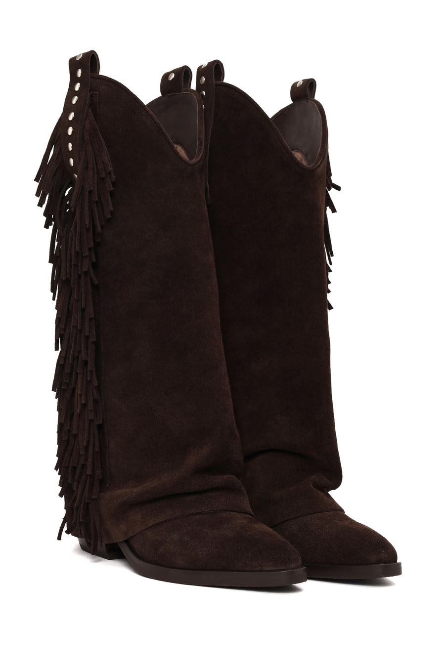 Woman Brown Thick-Heeled Suede Cowboy Boots