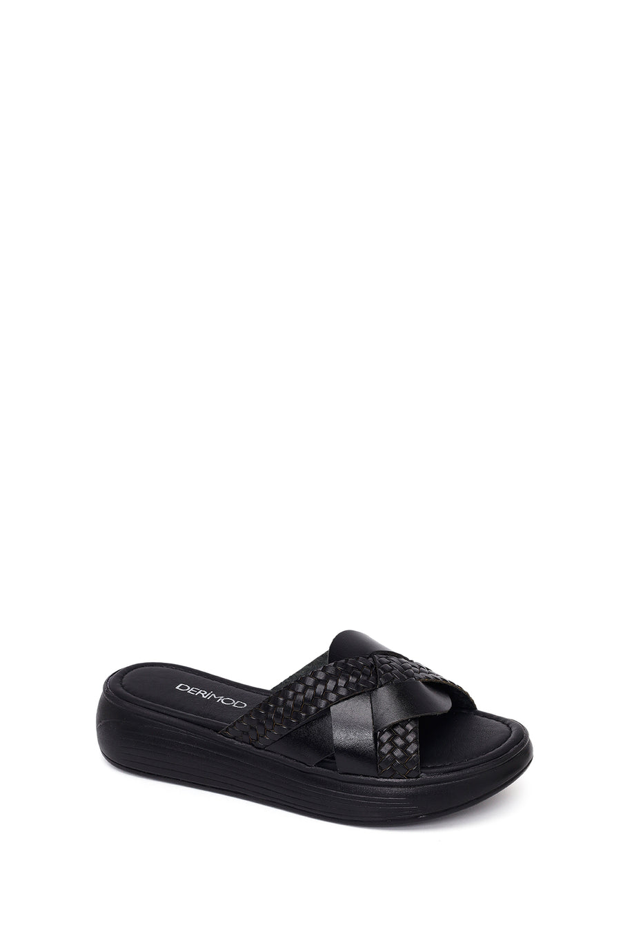 Woman Black Thick-Soled Leather Slipper