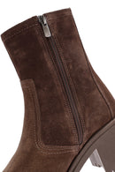 Women's Brown Zippered Thick Heel Suede Leather Boots | Derimod