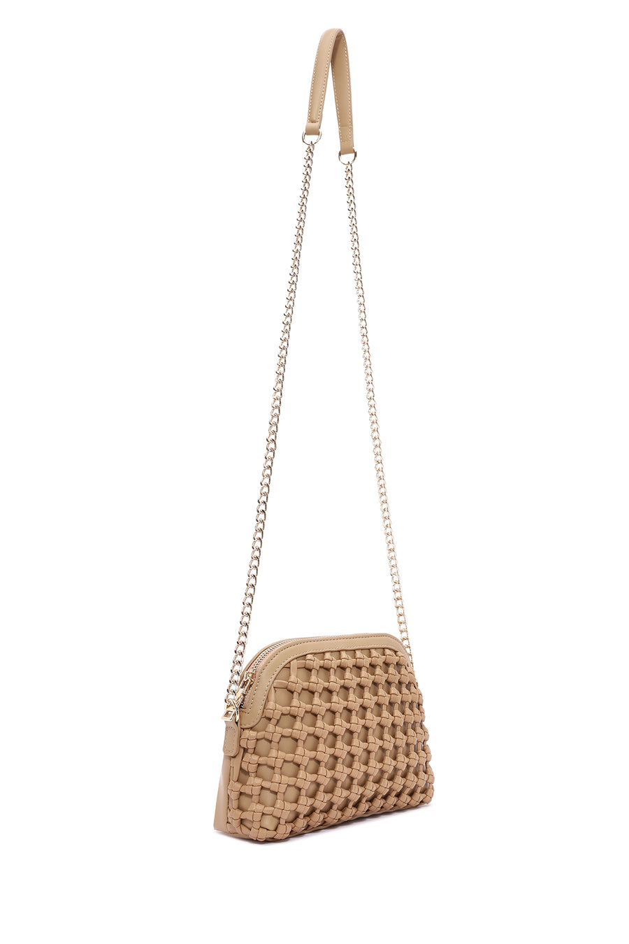 Women's Beige Knitted Patterned Long Strap Crossbody Bag