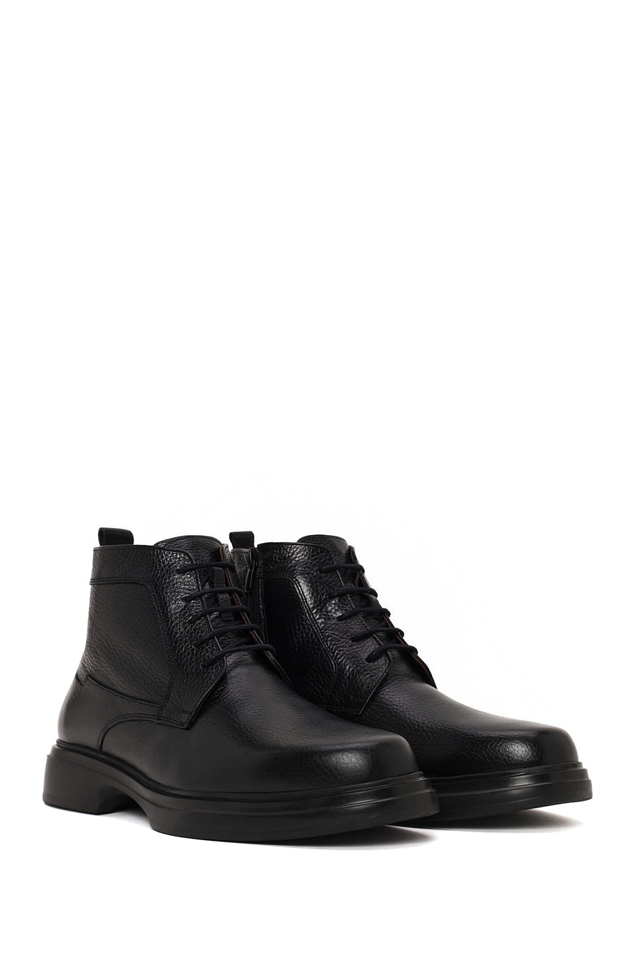 Male Black Lace-Up Zip Closure Leather Casual Boots
